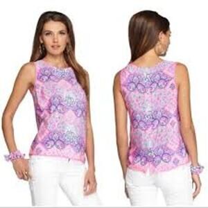 LILLY PULITZER Behind the Gates Iona Silk Top BACK BUTTON Size XS Pink